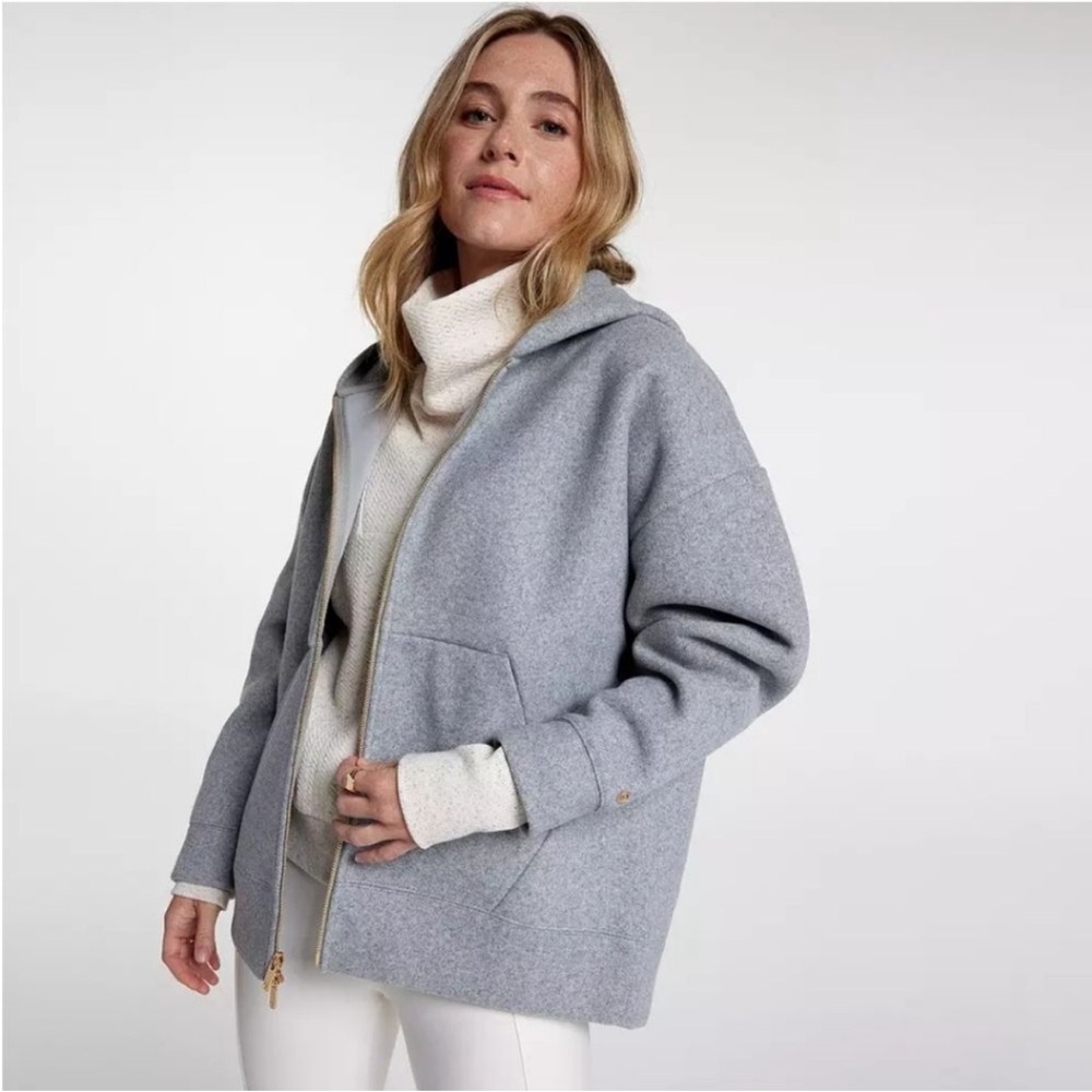 Calia Luxe Full Zip Jacket Structured Oversized Boxy Gray Plus‎ Size 2X Gold Zip